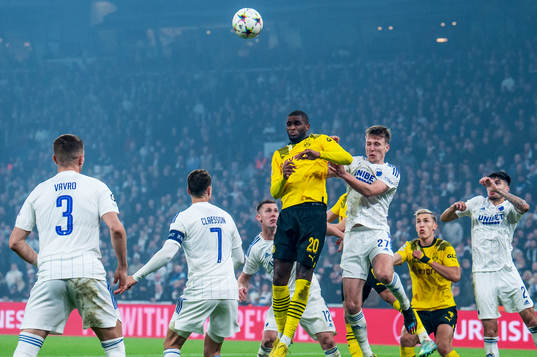 Anthony Modeste of Dortmund and Valdemar Lund of FC Copenhagen