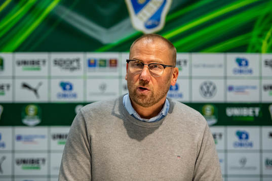 Halmstads tränare Magnus Haglund på presskonferensen