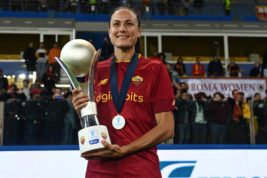 Beata Kollmats of Roma celebrate after the Super cup match between Juventus and Roma on November 5, 2022 in Parma. 
