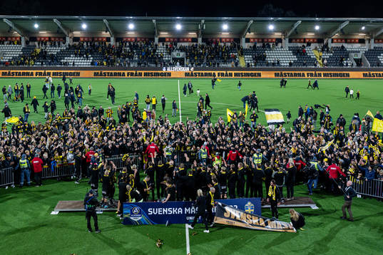 Häckens spelare och ledare jublar