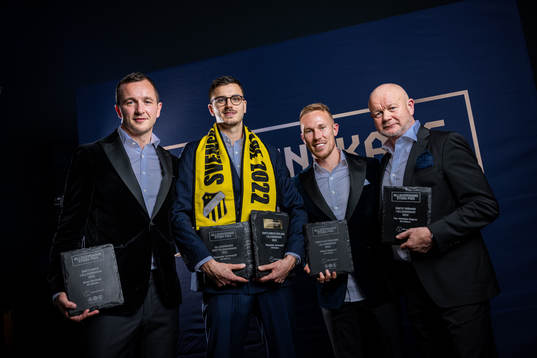 Häckens Even Hovland, Årets back, Alexander Jeremejeff, Årets bästa spelare, Årets forward, Årets skyttekung, Mikkel Rygaard Jensen, Årets mittfältare och tränare Per-Mathias Høgmo, Årets tränare