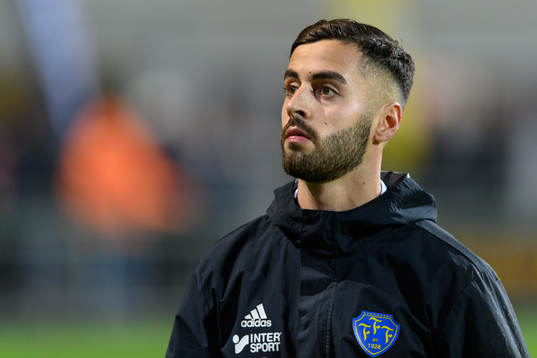 Falkenbergs FFs målvakt Nadeem Omar före match ett i kvalet till Superettan mellan Falkenberg och Östersund den 10 november 2022 i Falkenberg. 