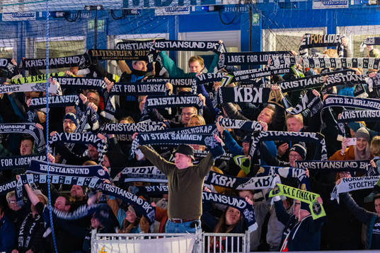 Spectators in the stands ahead of the Eliteserien match between Kristiansund and Jerv on November 13, 2022 in Kristiansund.