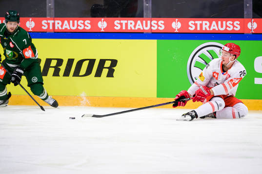 Axel Bergqvist of Färjestad and Ales Jergi of Mountfield