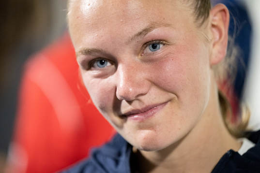 Frida Maanum of Norway is interviewed by the media