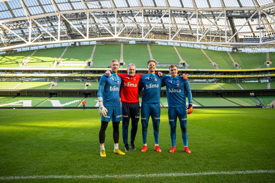 Goalkeeper Egil Selvik, goalkeeper coach Frode Grodås, goalkeeper Ørjan Håskjold Nyland and goalkeeper Mads Hedenstad Christiansen of the Norwegian national football team