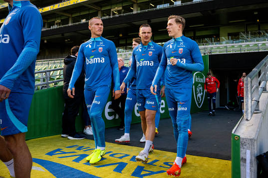 Leo Skiri Østigård, Marius Lode and Marcus Holmgren Pedersen of the Norwegian national football team