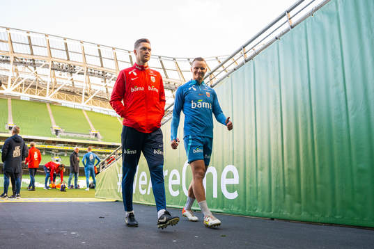 Pål Fjelde, tactical statistician, and Marius Lode of the Norwegian national football team