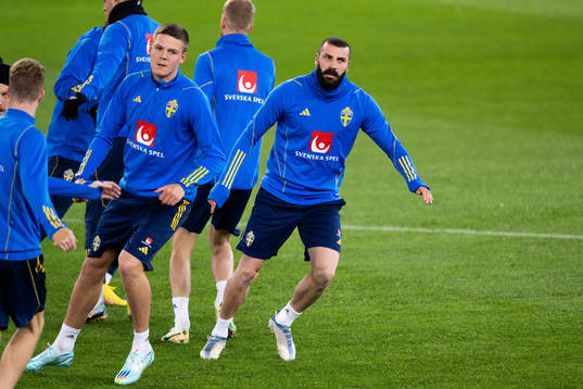 Emil Holm and Mikael Ishak of the Swedish national football team