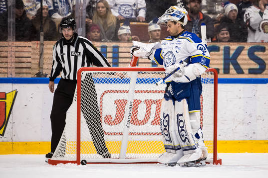 Leksands målvakt Mantas Armalis deppar