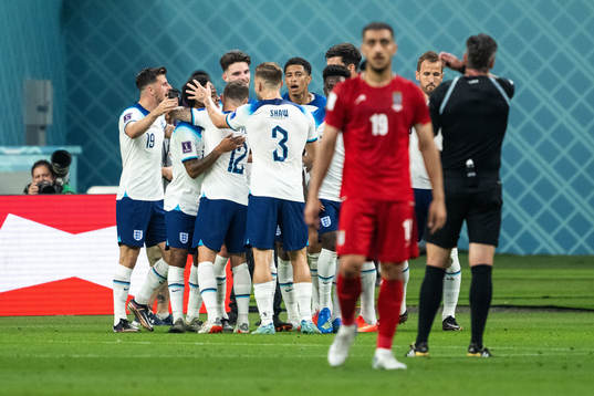 Players of England celebrates 3-0 by Harry Kane
