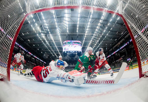 Linus Sandin of Rögle in action against goalkeeper Atte