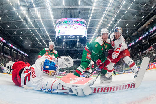 Linus Sandin of Rögle in action against goalkeeper Atte