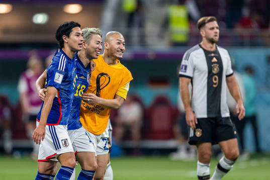 Takumi Minamino, Takuma Asano and Yuto Nagatomo of Japan