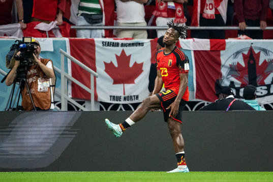 Michy Batshuayi of Belgium celebrates after 1-0