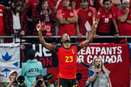 Michy Batshuayi of Belgium celebrates after 1-0