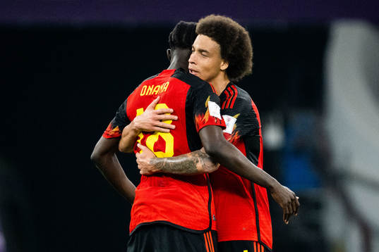 Amadou Onana and Axel Witsel of Belgium