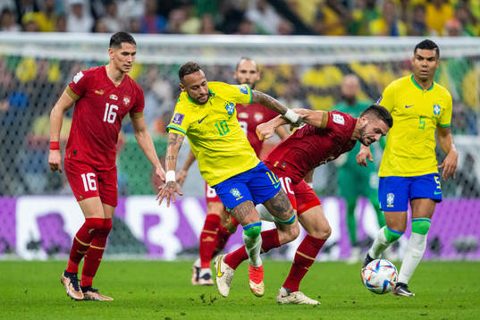 Sasa Lukic and Dusan Tadic of Serbia compete for the ball
