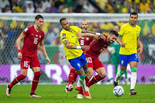 Sasa Lukic and Dusan Tadic of Serbia compete for the ball