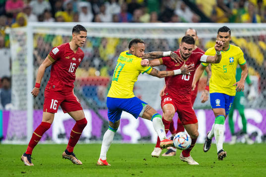 Sasa Lukic and Dusan Tadic of Serbia compete for the ball