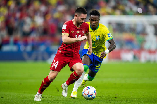 Andrija Zivkovic of Serbia and Vinicius Junior of Brazil