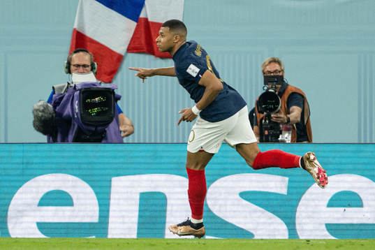 Kylian Mbappe of France celebrates the 1-0 goal