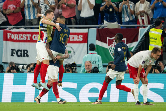 Kylian Mbappe of France celebrates the 1-0 goal