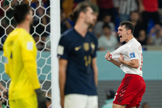Andreas Christensen of Denmark celebrates the 1-1 goal