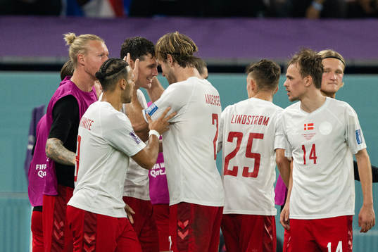 Andreas Christensen of Denmark celebrates the 1-1 goal
