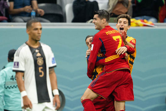 Alvaro Morata of Spain celebrates the 1-0 goa