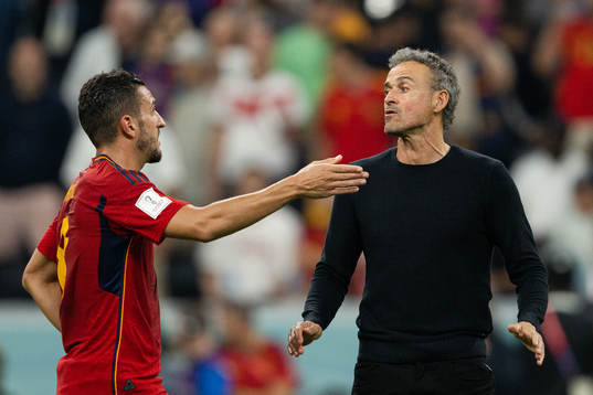 Koke and head coach Luis Enrique of Spain