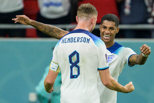 Marcus Rashford of England celebrate together with Jordan