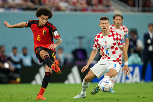 Axel Witsel of Belgium and Ivan Perisic of Croatia