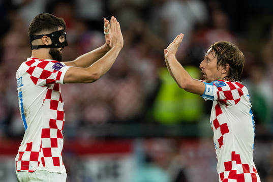 Josko Gvardiol and Luka Modric of Croatia celebrate