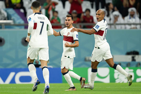 Cristiano Ronaldo, Ricardo Horta and Joao Mario of Portugal