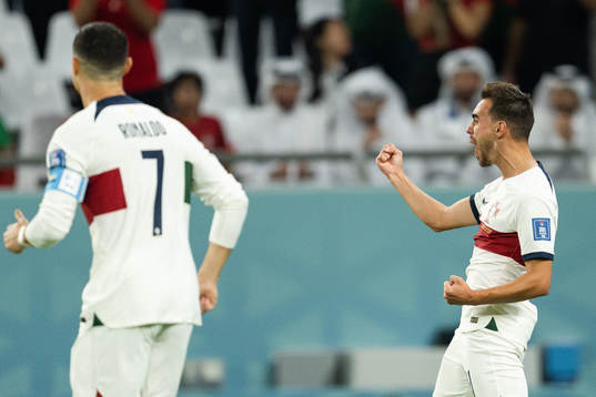 Cristiano Ronaldo and Ricardo Horta of Portugal celebrate