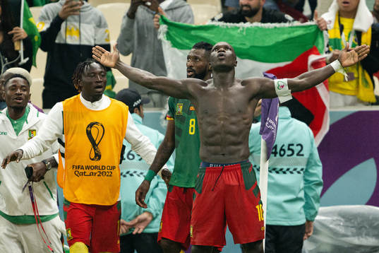 Vincent Aboubakar of Cameroon celebrates te 1-0 goal