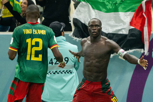 Vincent Aboubakar of Cameroon celebrates te 1-0 goal