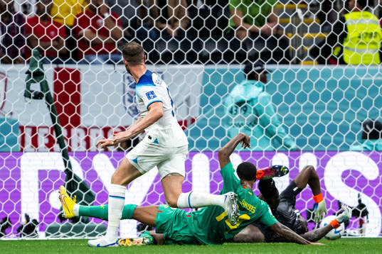 Jordan Henderson of England scores 1-0 behind Ismail Jakobs