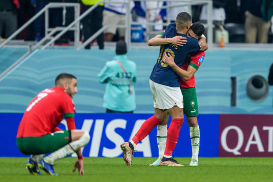 Kylian Mbappe of France and Achraf Hakimi of Morocco
