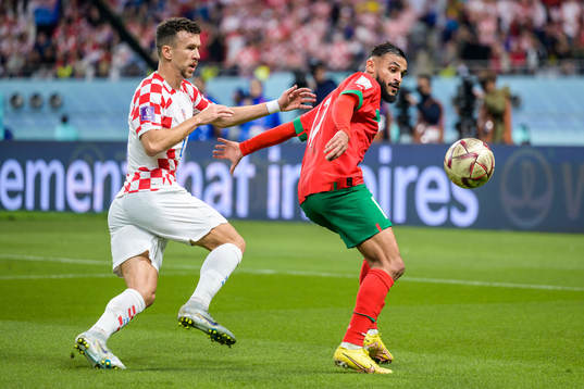 Ivan Perisic of Croatia against Sofiane Boufal of Morocco