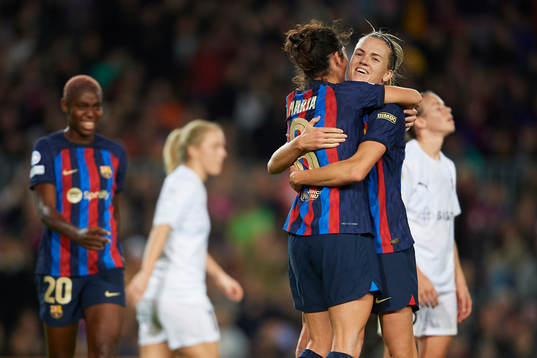 Marta Torrejon and Irene Paredes of FC Barcelona celebrate