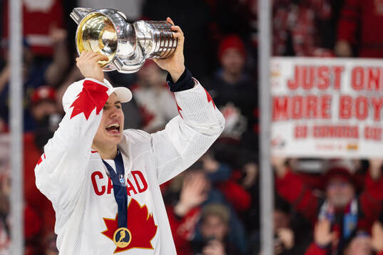Connor Bedard of Canada celebrates