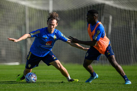 Hjalmar Ekdal and Joel Asoro of the Swedish men's football