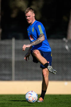 Victor Eriksson of the Swedish men's football national team at a training session