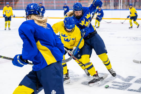 Sara Lindqvist and Mira Jungåker of Sweden at a practice