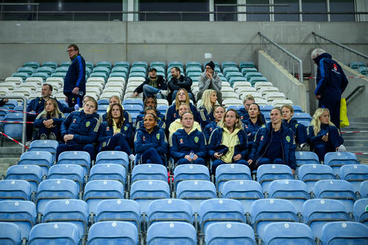Players of the Swedish women’s football national team at the stands