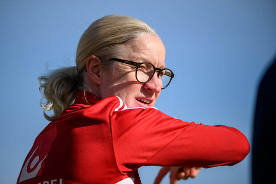 trainer Victoria Sandell of the Swedish women's national football team at a training session