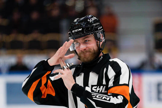 Domare Daniel Eriksson visar timeout