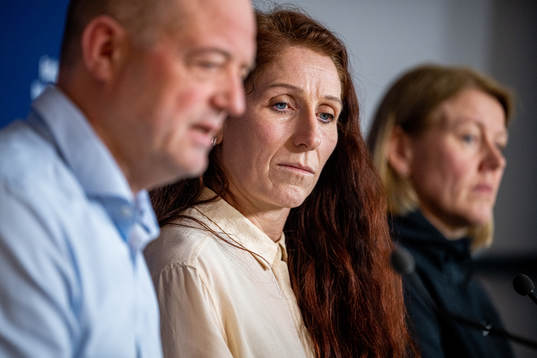 General secretary Karl-Petter Løken, president Lise Klaveness and communications director Gro Tvedt Anderssen of the Norwegian Football Association (NFF)